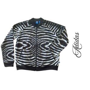 NWT Adidas Black White Zebra Print Zip Front Jacket